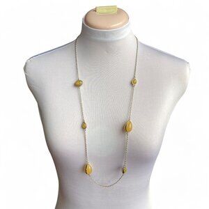 Ann‎ Taylor Loft Necklace, Yellowish-Tan Glossy Stones, Silver-Tone Chain 35.5"
